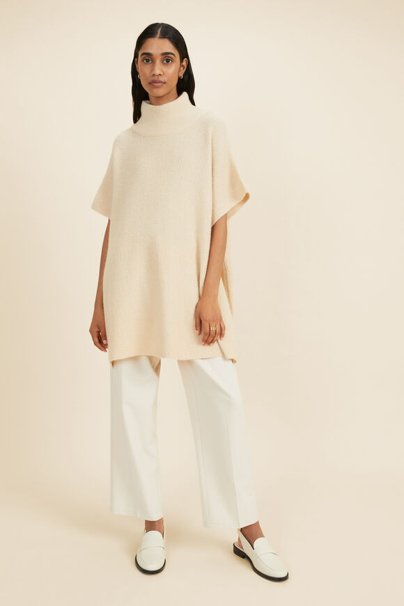 Wool Blend Poncho  Pebble Cream Marle  hi-res