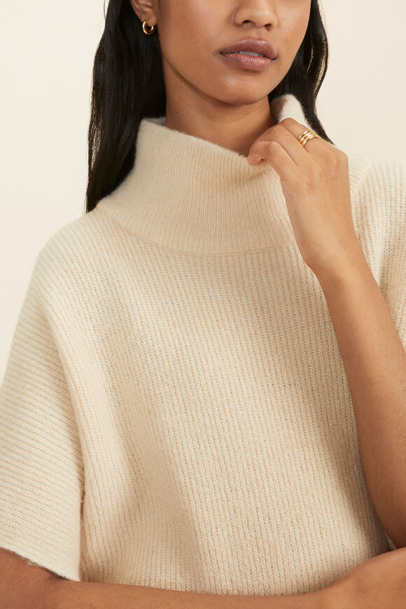 Wool Blend Poncho  Pebble Cream Marle  hi-res