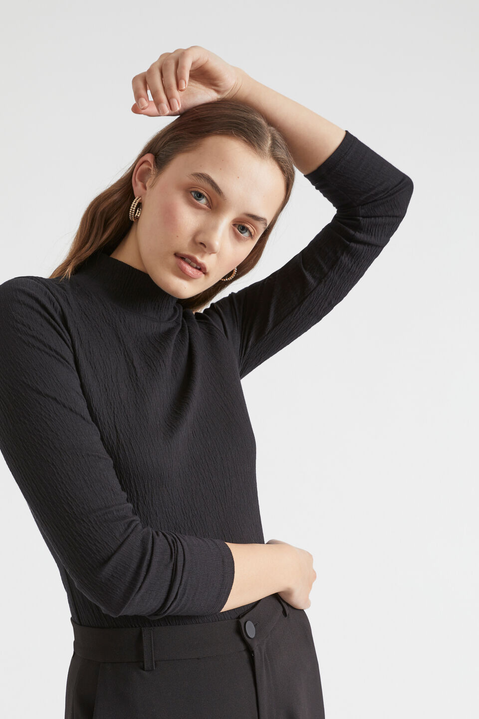 Textured Long Sleeve Top  Black