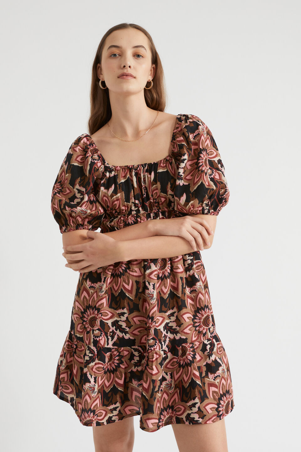 Puff Sleeve Mini Dress  Vintage Floral