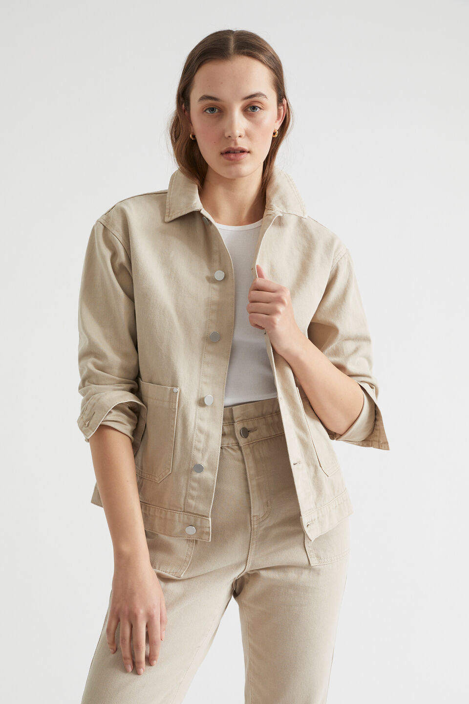 Denim Shacket  Soft Mink