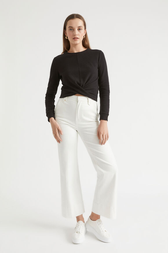 Twist Front Long Sleeve Top  Black  hi-res