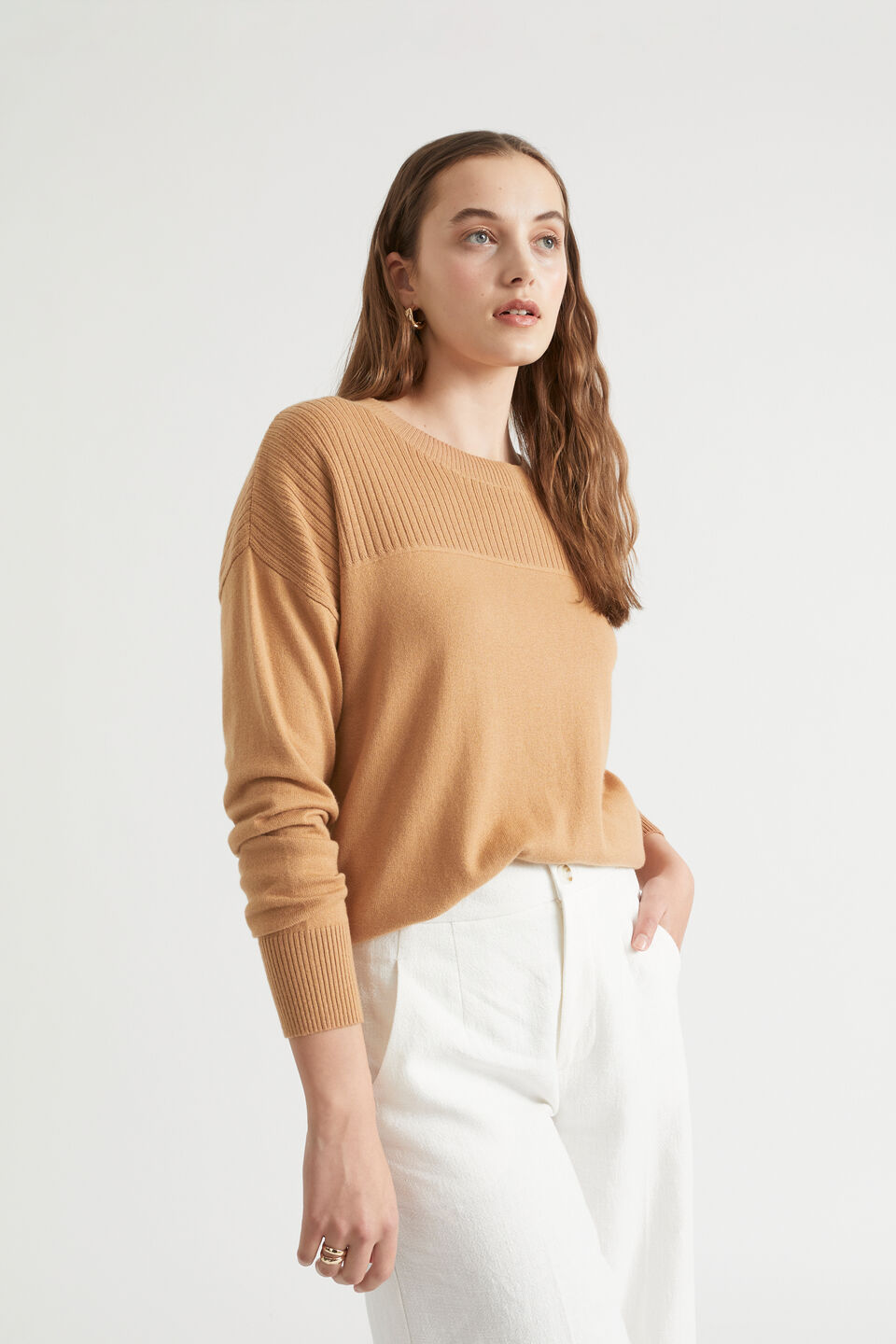 Rib Yoke Sweater  Light Toffee