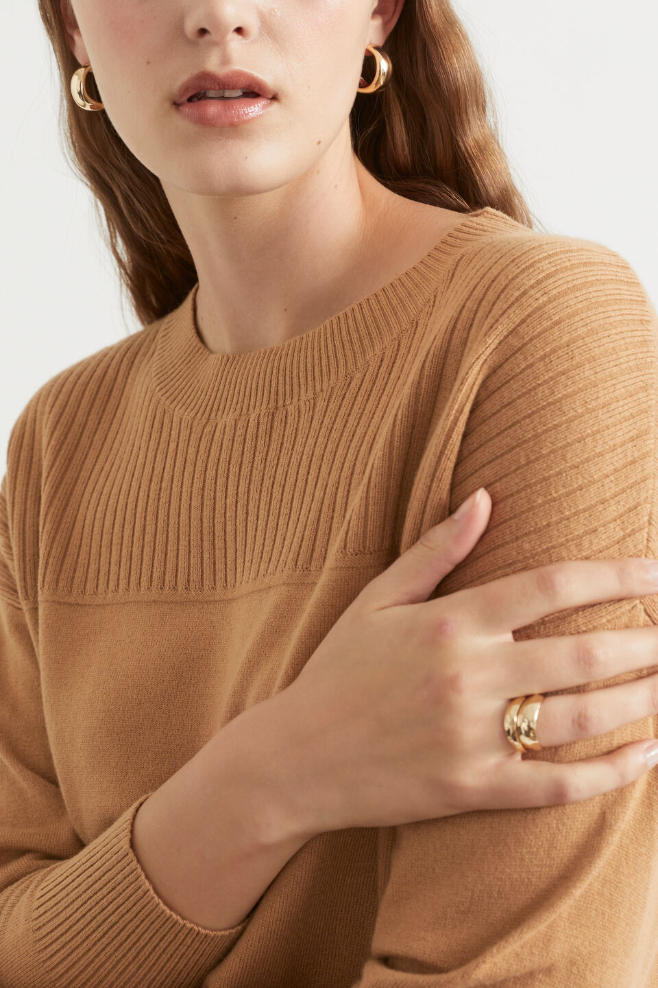 Rib Yoke Sweater  Light Toffee