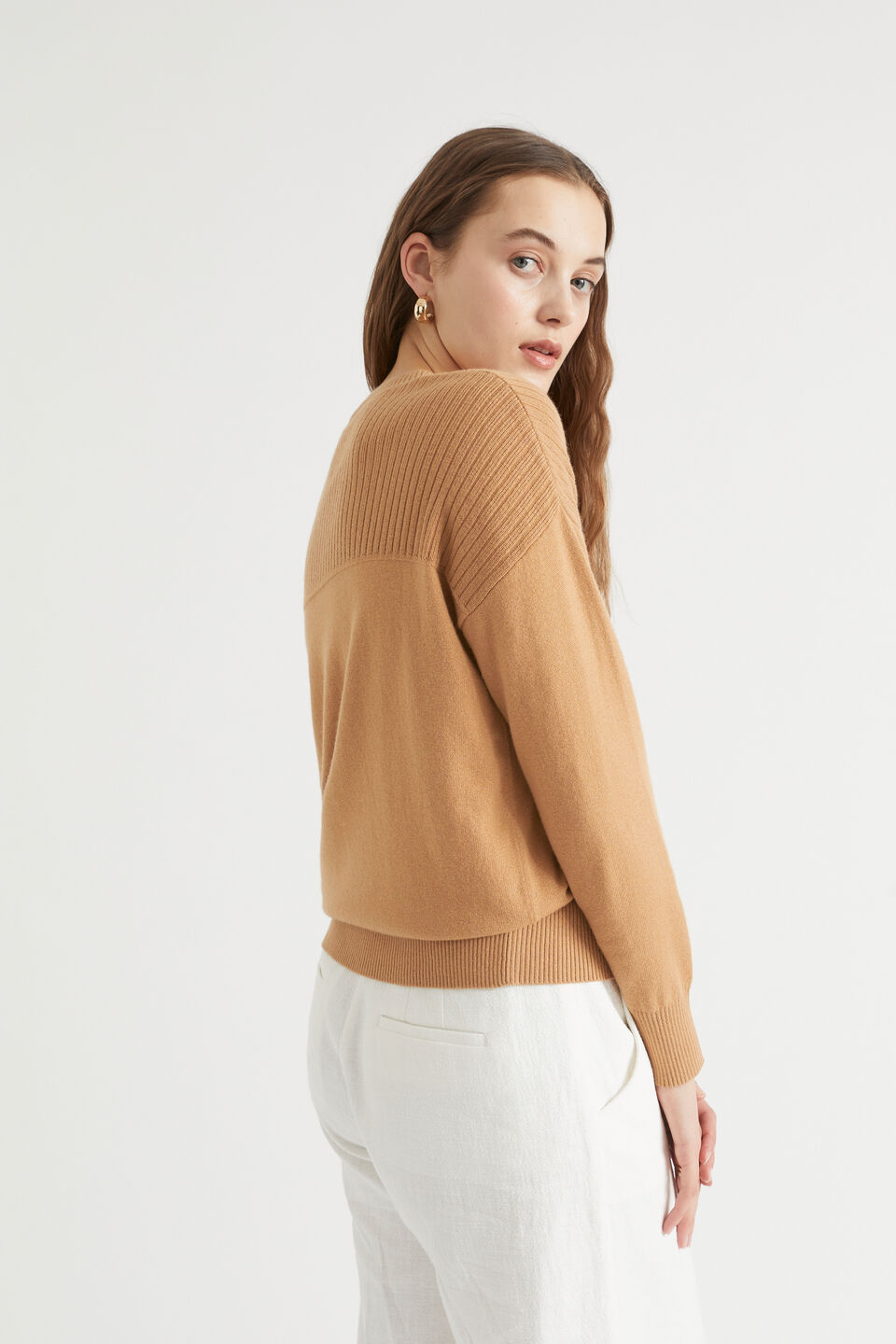 Rib Yoke Sweater  Light Toffee
