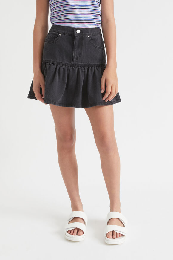 Denim Frill Skirt  Washed Black  hi-res