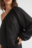 Linen One Shoulder Top  Black  hi-res