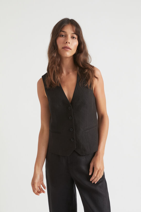 Linen Waistcoat  Black  hi-res