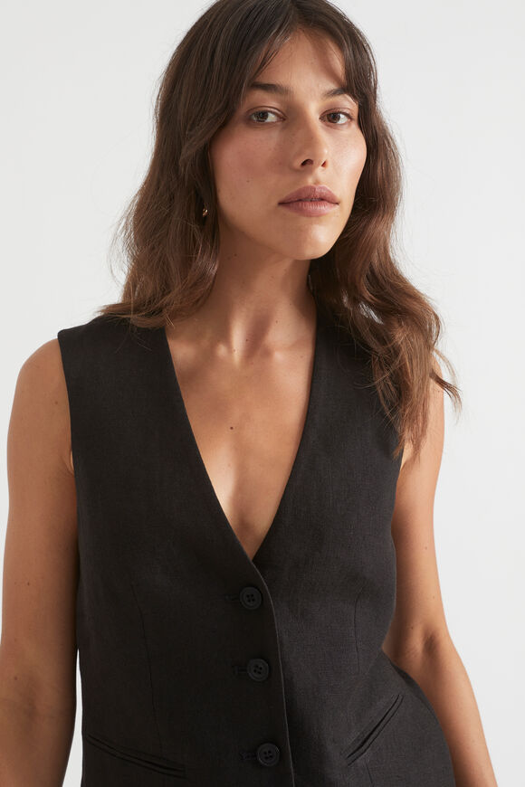 Linen Waistcoat  Black  hi-res