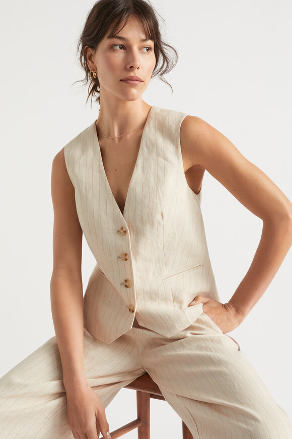 Linen Waistcoat  Magnolia Stripe  hi-res