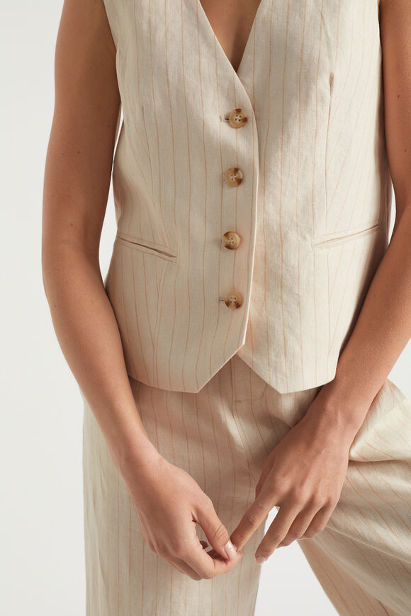 Linen Waistcoat  Magnolia Stripe  hi-res