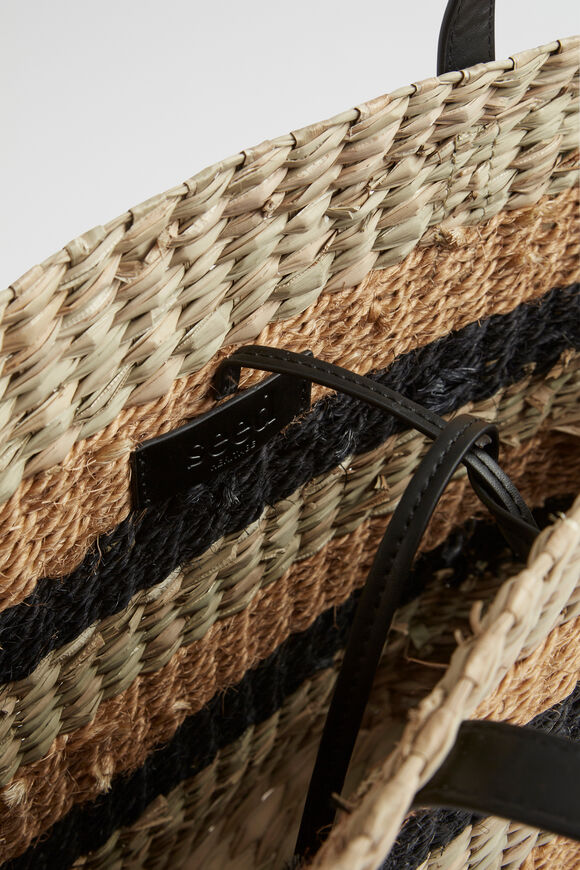 Textured Stripe Straw Tote  Natural Black  hi-res