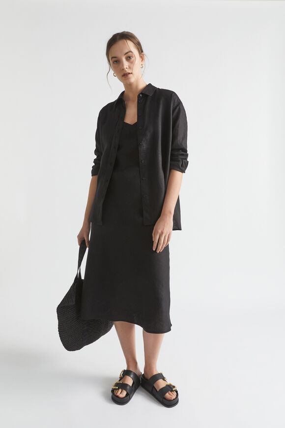 Core Linen Slip Dress  Black  hi-res