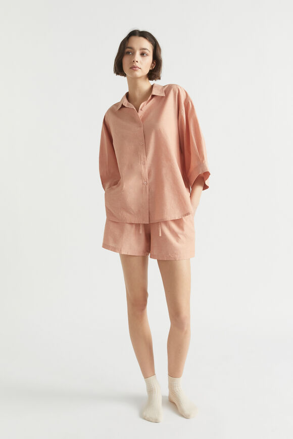 Cotton Linen Sleep Shirt  Terracotta  hi-res