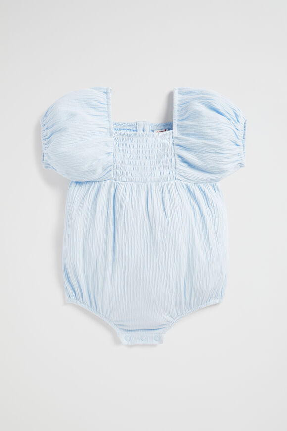Textured Cotton Romper  Baby Blue  hi-res