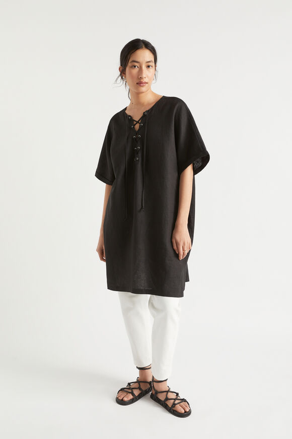 Linen Tie Up Kaftan  Black  hi-res
