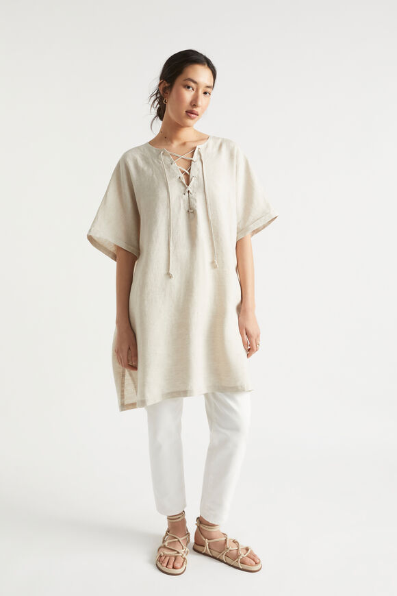 Linen Tie Up Kaftan  Natural  hi-res