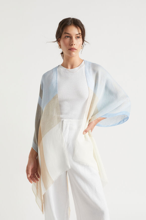 Oversized Check Poncho  Bluebell  hi-res