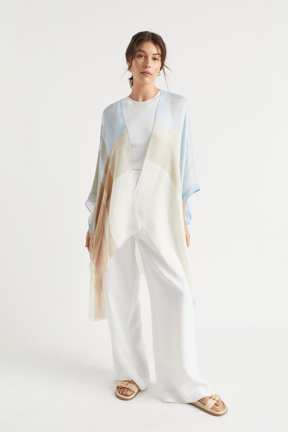 Oversized Check Poncho  Bluebell  hi-res