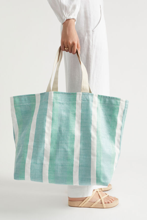 Logo Stripe Tote  Deep Teal Stripe  hi-res