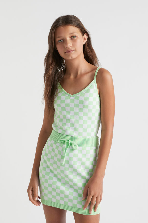 Knit Check Skirt  Lime green  hi-res