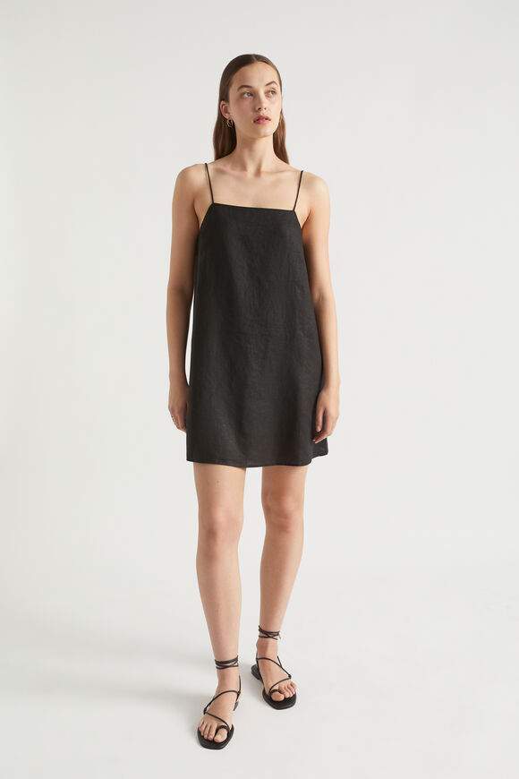 Linen A Line Mini Dress  Black  hi-res
