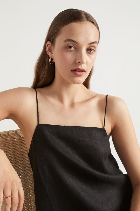 Linen A Line Mini Dress  Black  hi-res