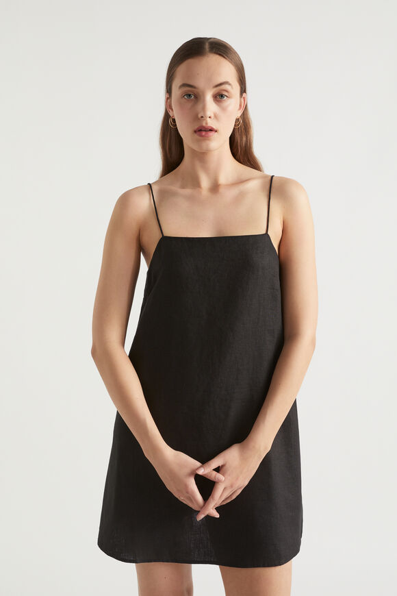 Linen A Line Mini Dress  Black  hi-res