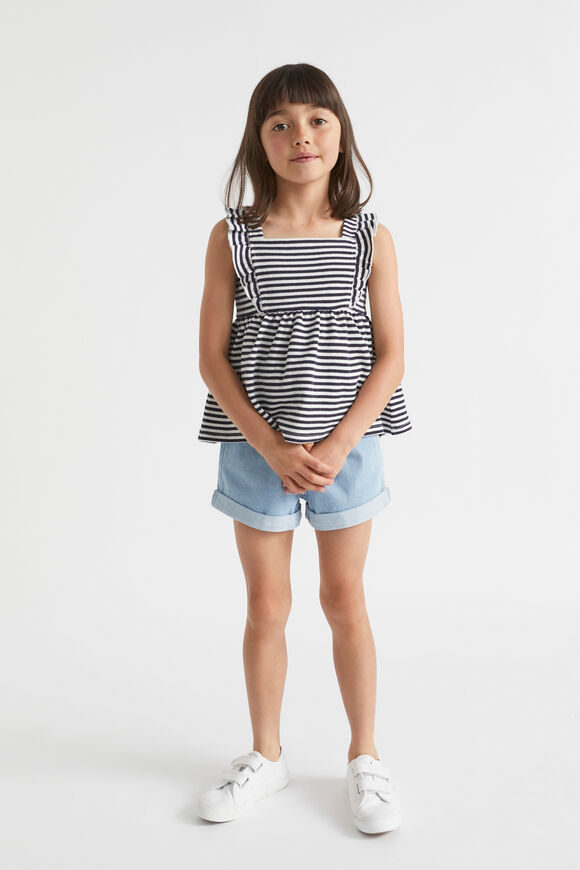 Pique Frill Top  Midnight Stripe  hi-res