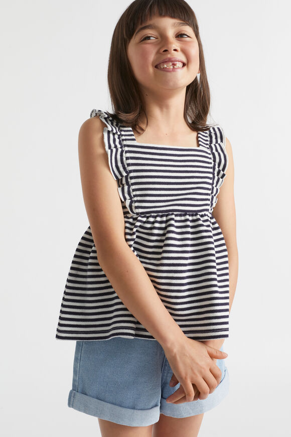 Pique Frill Top  Midnight Stripe  hi-res
