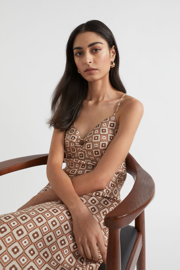 Floral Geo Midi Dress  Auburn Brown Retro  hi-res