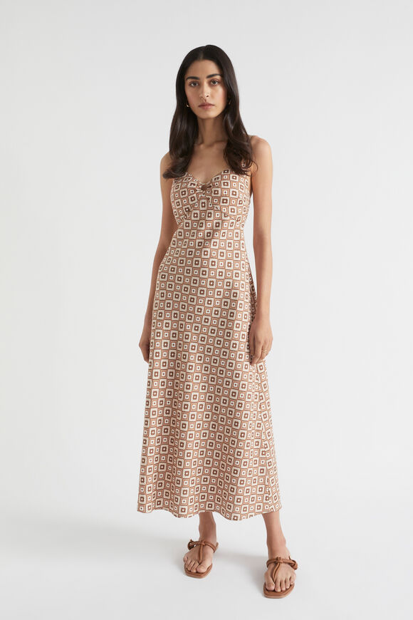 Floral Geo Midi Dress  Auburn Brown Retro  hi-res