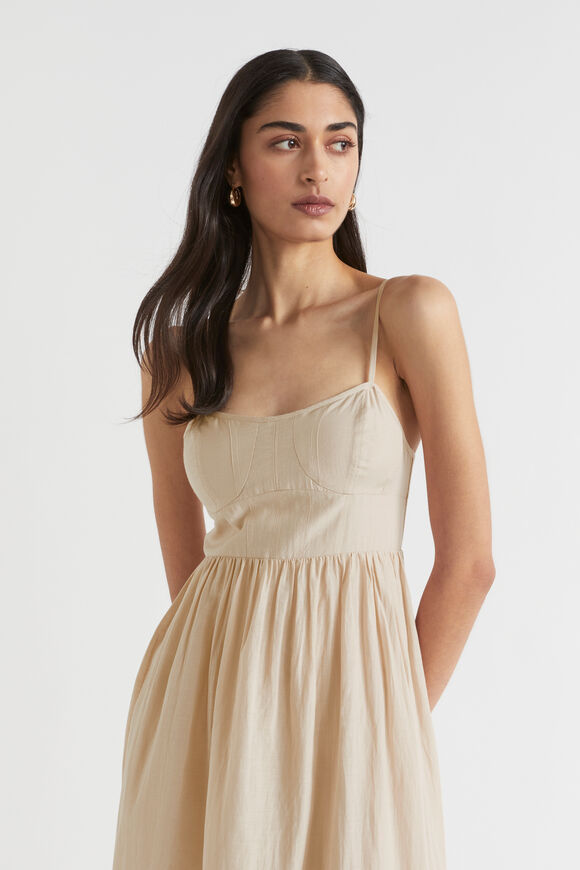 Corseted Midi Dress  Sheer Beige  hi-res