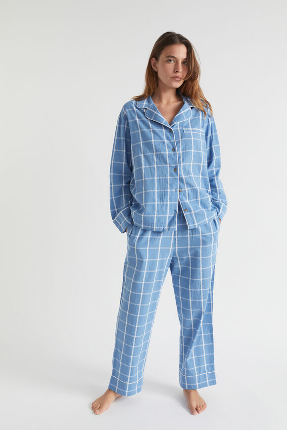 Seersucker Grid Sleep Bottom  Azure  hi-res