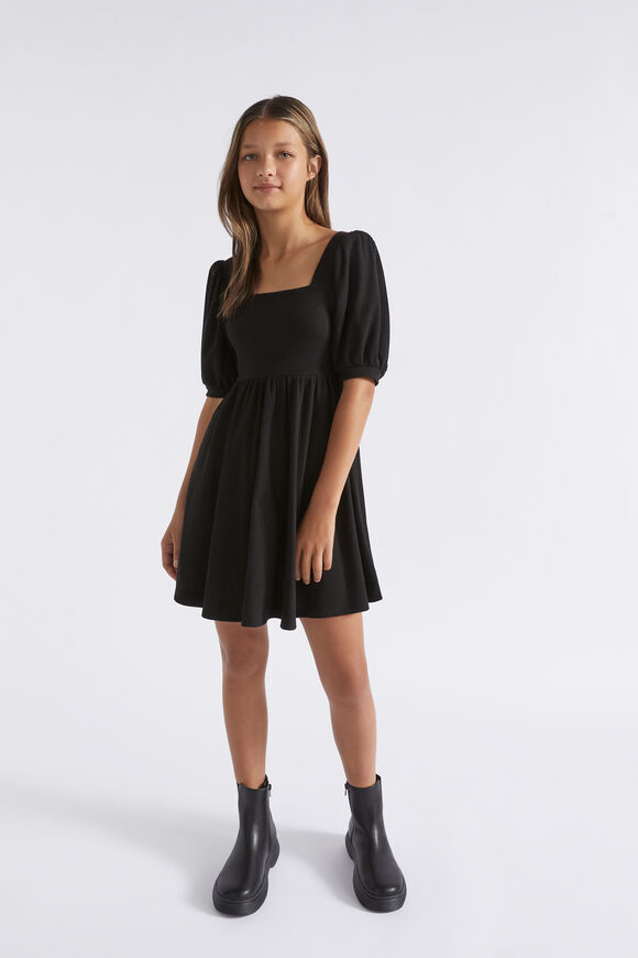 Textured Puff Sleeve Dress  Black  hi-res