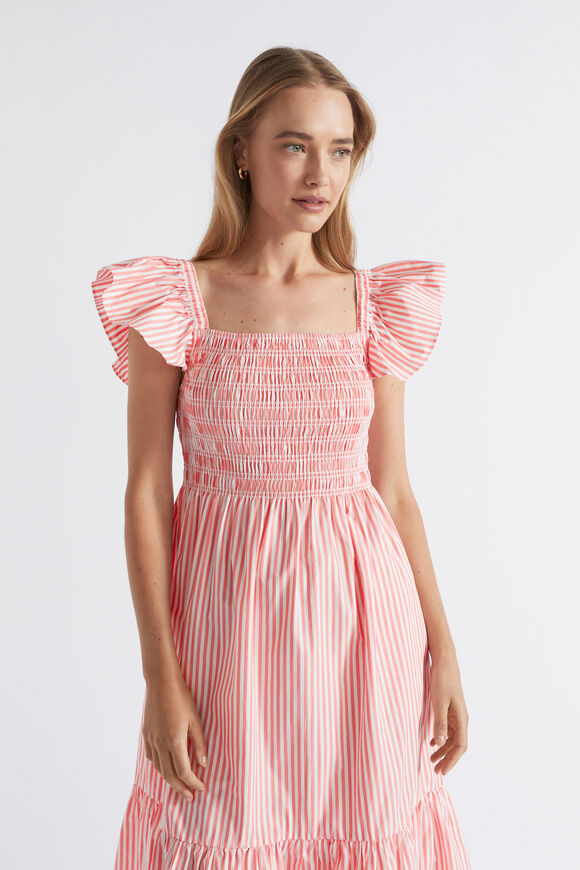Poplin Stripe Shirred Midi Dress  Primrose Stripe  hi-res