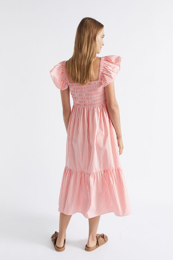 Poplin Stripe Shirred Midi Dress  Primrose Stripe  hi-res
