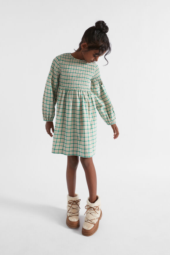 Shirred Gingham Dress  Pea Green  hi-res