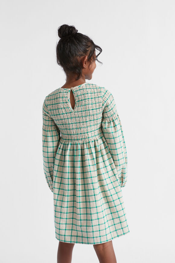 Shirred Gingham Dress  Pea Green  hi-res