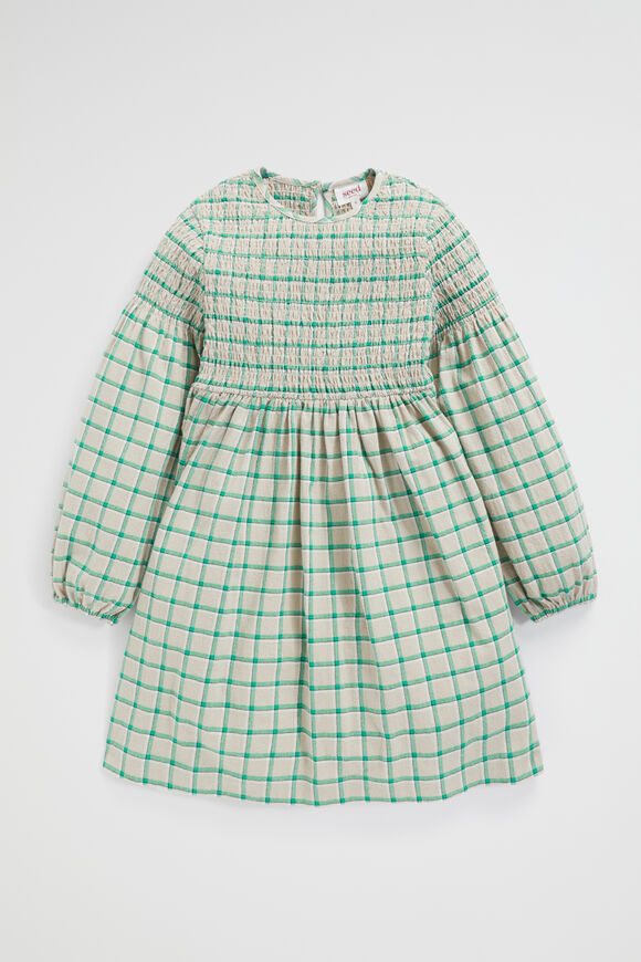 Shirred Gingham Dress  Pea Green  hi-res