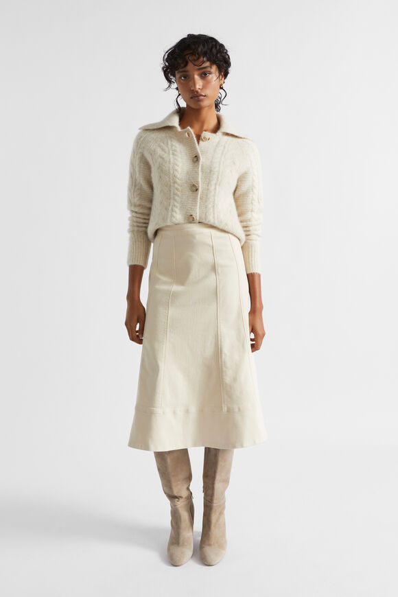 Collared Cable Knit Cardigan  Vanilla Cream Marle  hi-res