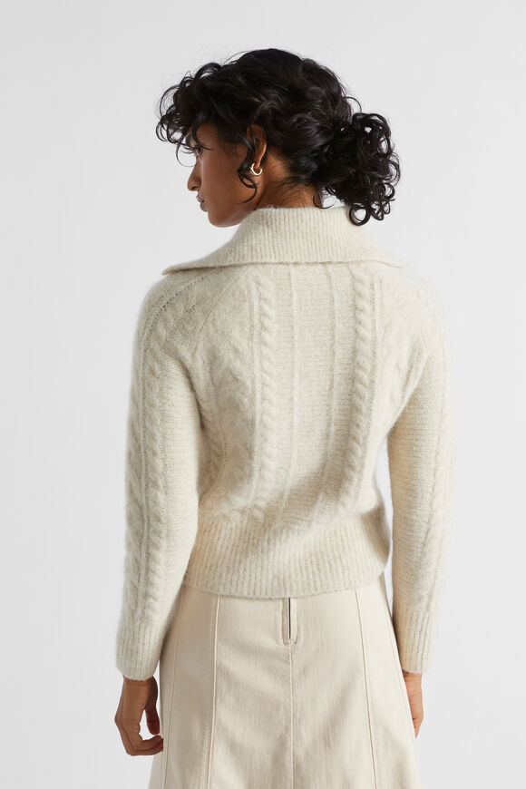 Collared Cable Knit Cardigan  Vanilla Cream Marle  hi-res