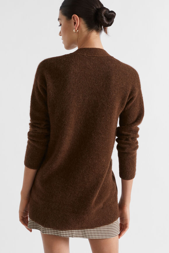 Cosy Knit Mid Length Cardigan  Hot Chocolate Marle  hi-res
