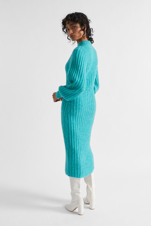 Wool Blend Knit Midi Dress  Peacock Blue Marle  hi-res