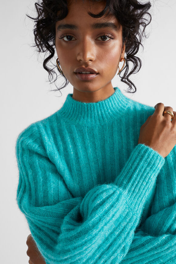 Wool Blend Knit Midi Dress  Peacock Blue Marle  hi-res