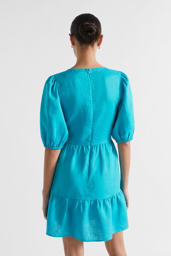 Linen Twist Front Mini Dress  Peacock Blue  hi-res