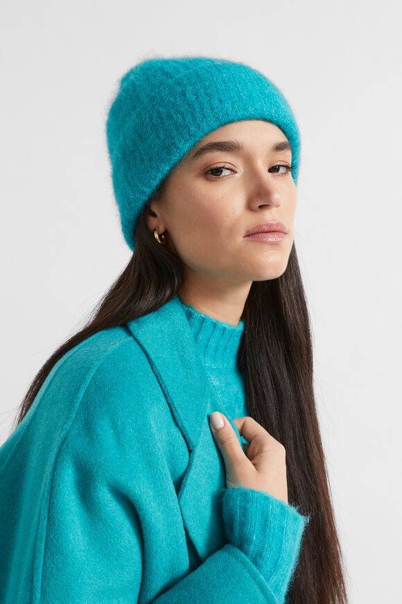 Fluffy Knit Beanie  Peacock Blue  hi-res