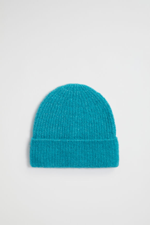 Fluffy Knit Beanie  Peacock Blue  hi-res