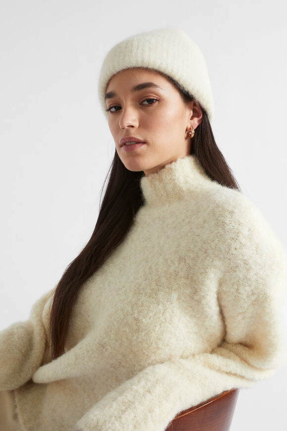 Fluffy Knit Beanie  Vanilla Cream  hi-res