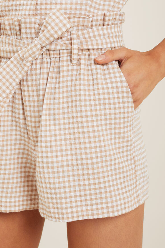 Textured Gingham Tie Short  Sand  hi-res